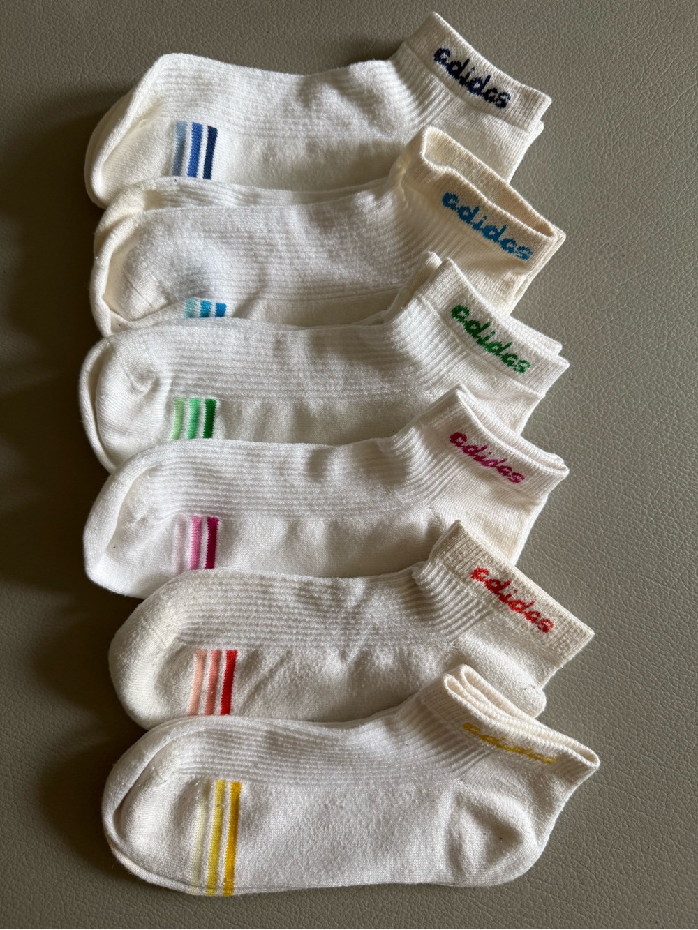 Adidas – Womens' Athletic Cotton Socks | Size 6-8 | 6 pcs. | White/Rainbow | NEW